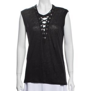 IRO Black Linen Lace Up Top XS
